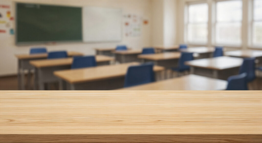 Imagen aula escolar vacía para representar el abandono escolar en Castilla-La Mancha