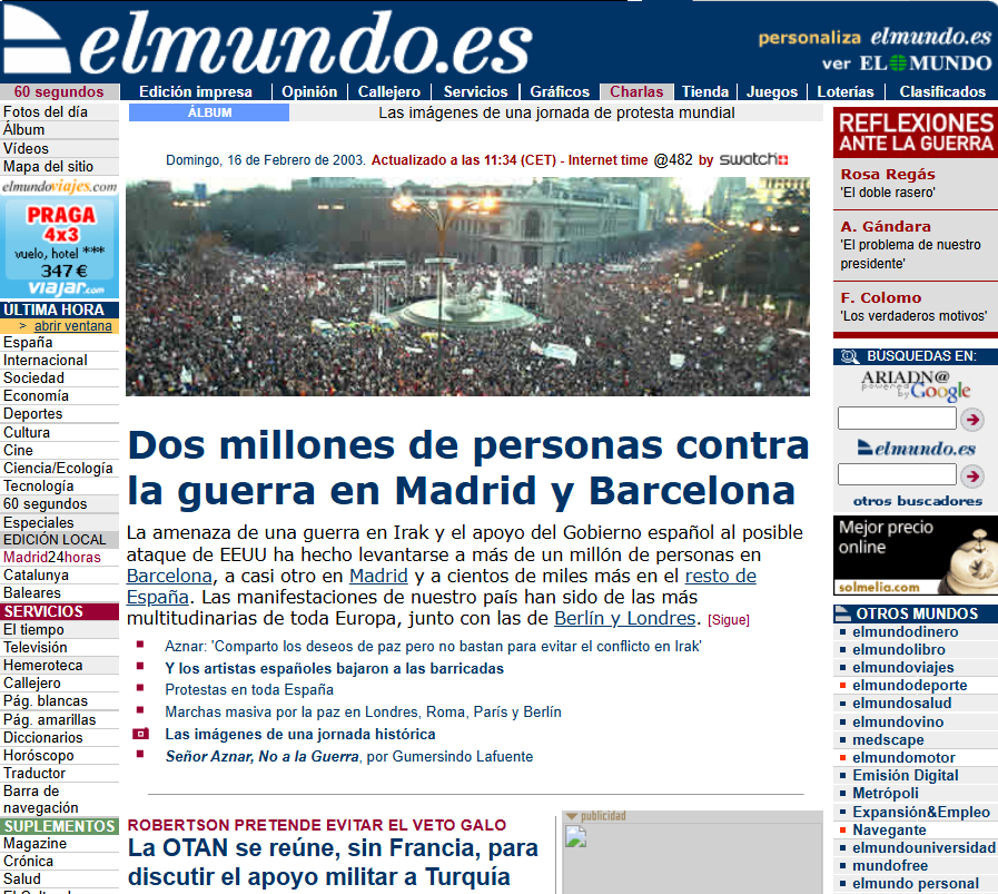 Portada El Mundo 16/02/2003