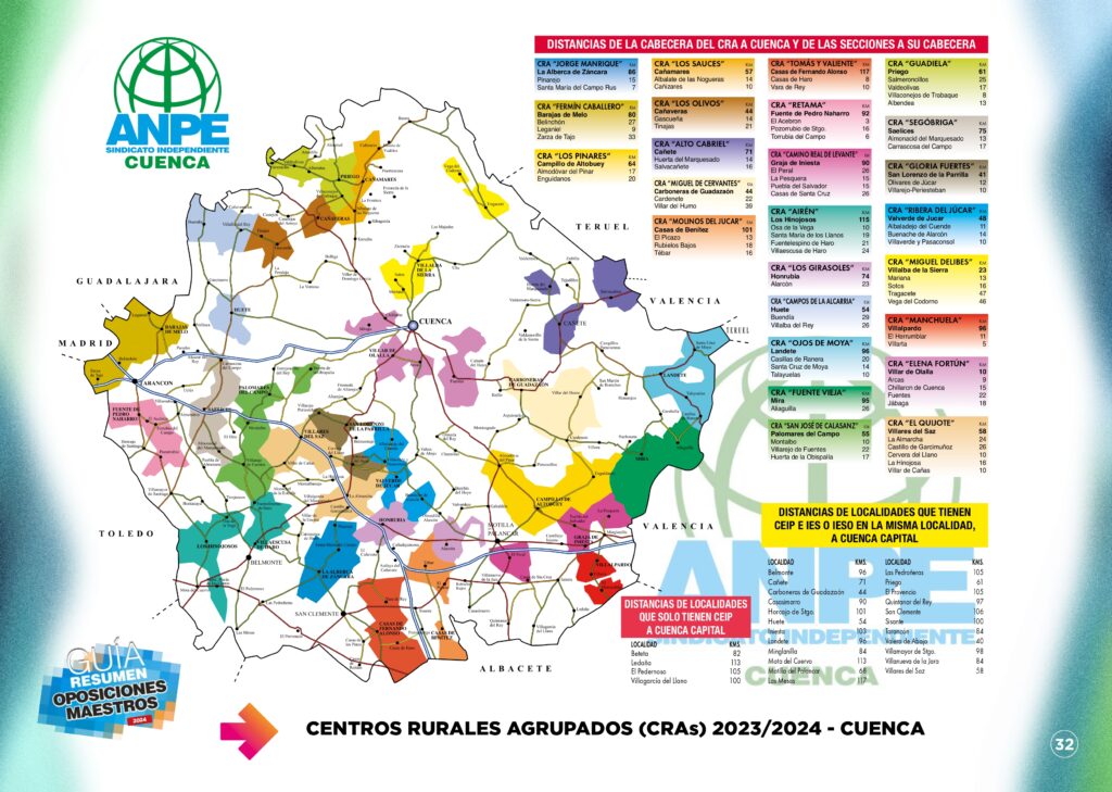 Mapa de los CRA (Colegio Rural Agrupado) de la provincia de Cuenca