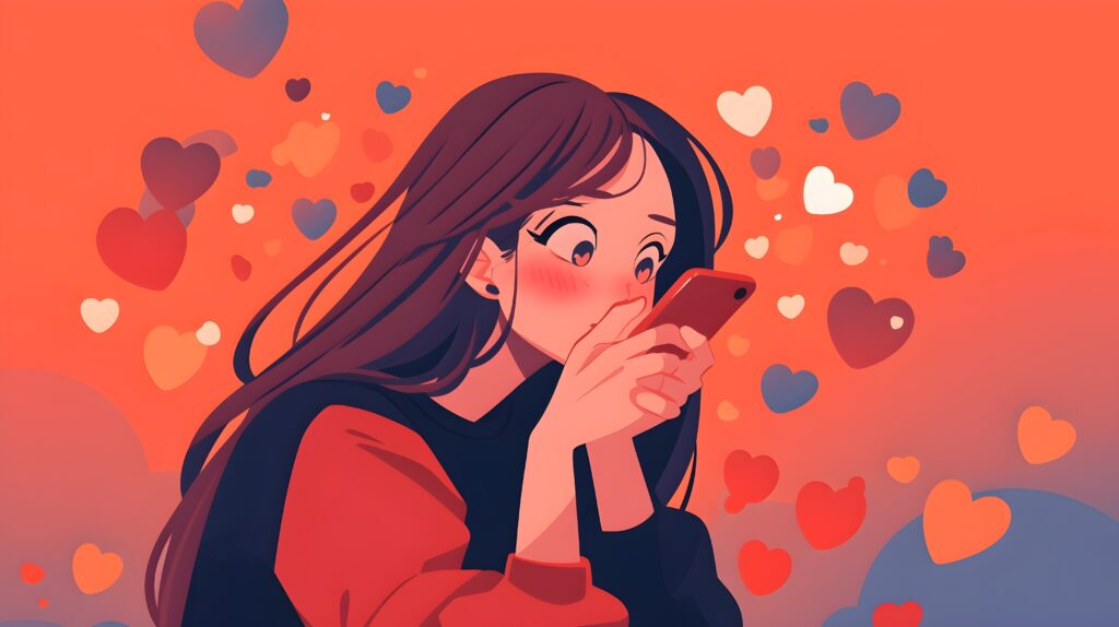 Mujer viendo en el móvil apps de citas./ Imagen generada con Chatgpt